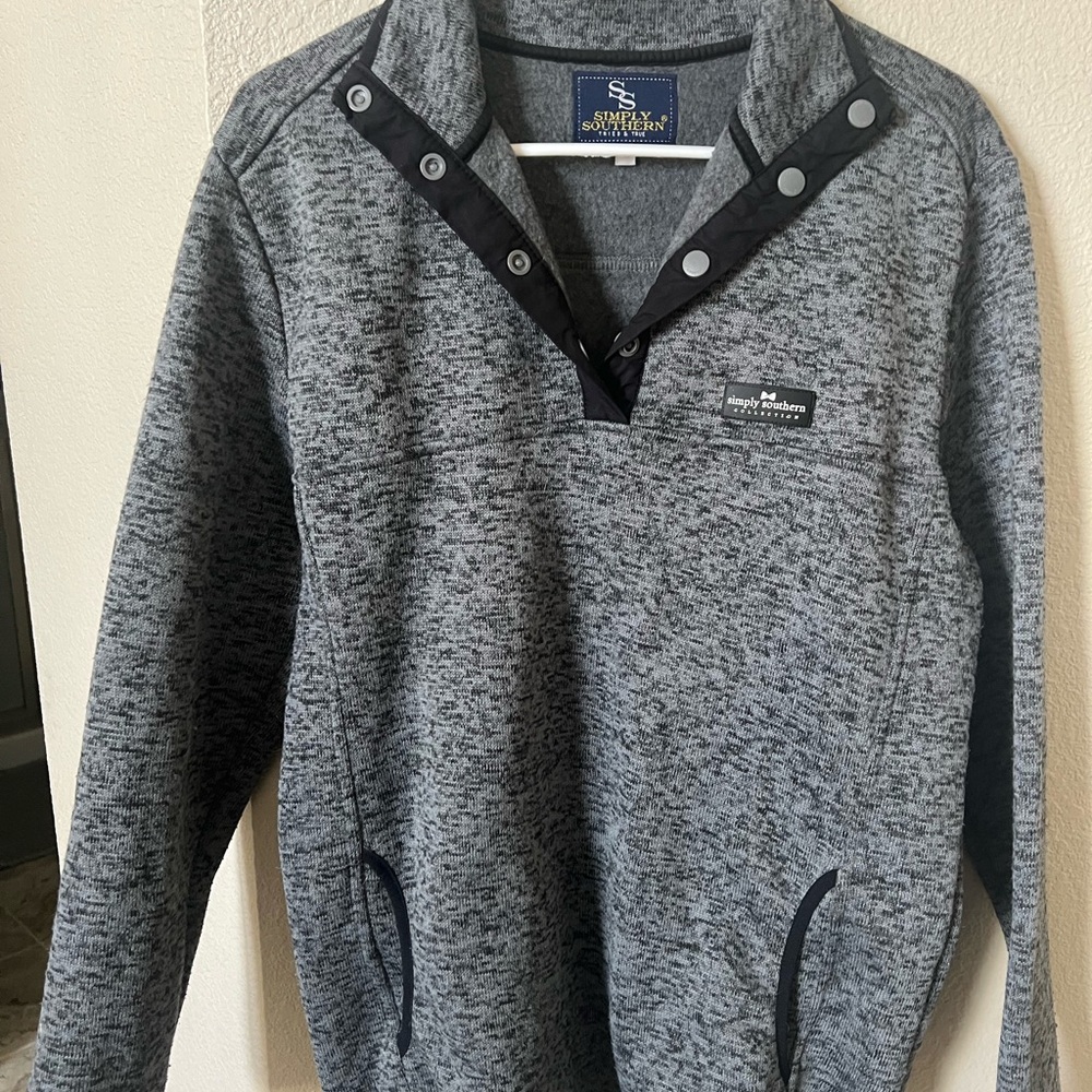 Simply Southern Gray and Blue V-Neck Sweater